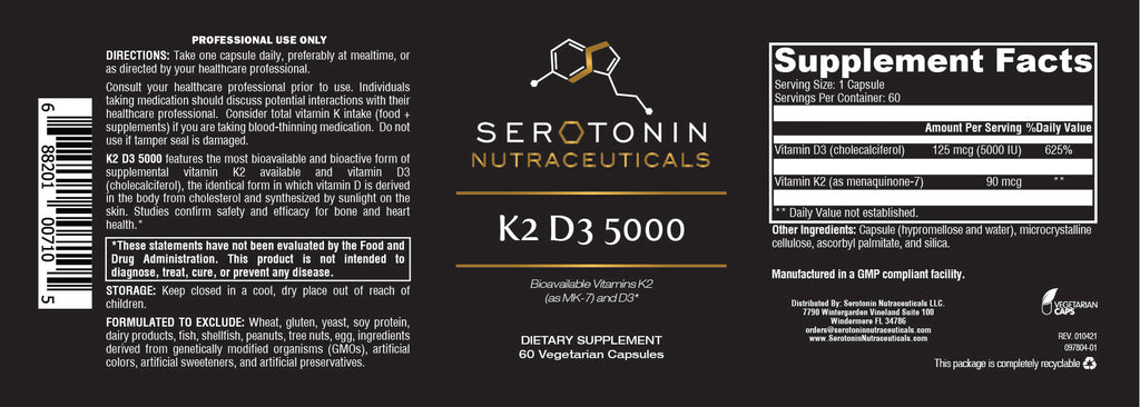 K2 D3 5000 label - Supplement Facts