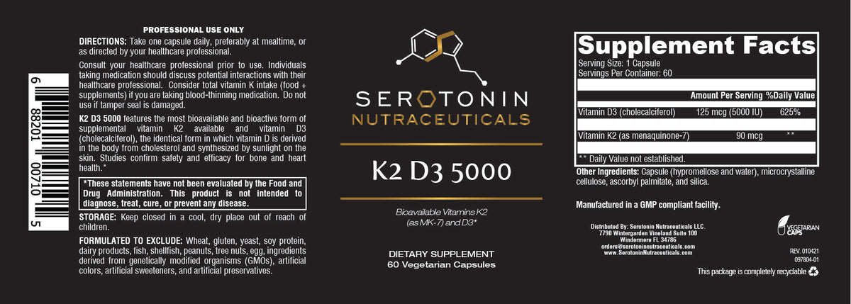 K2 D3 5000 label - Supplement Facts