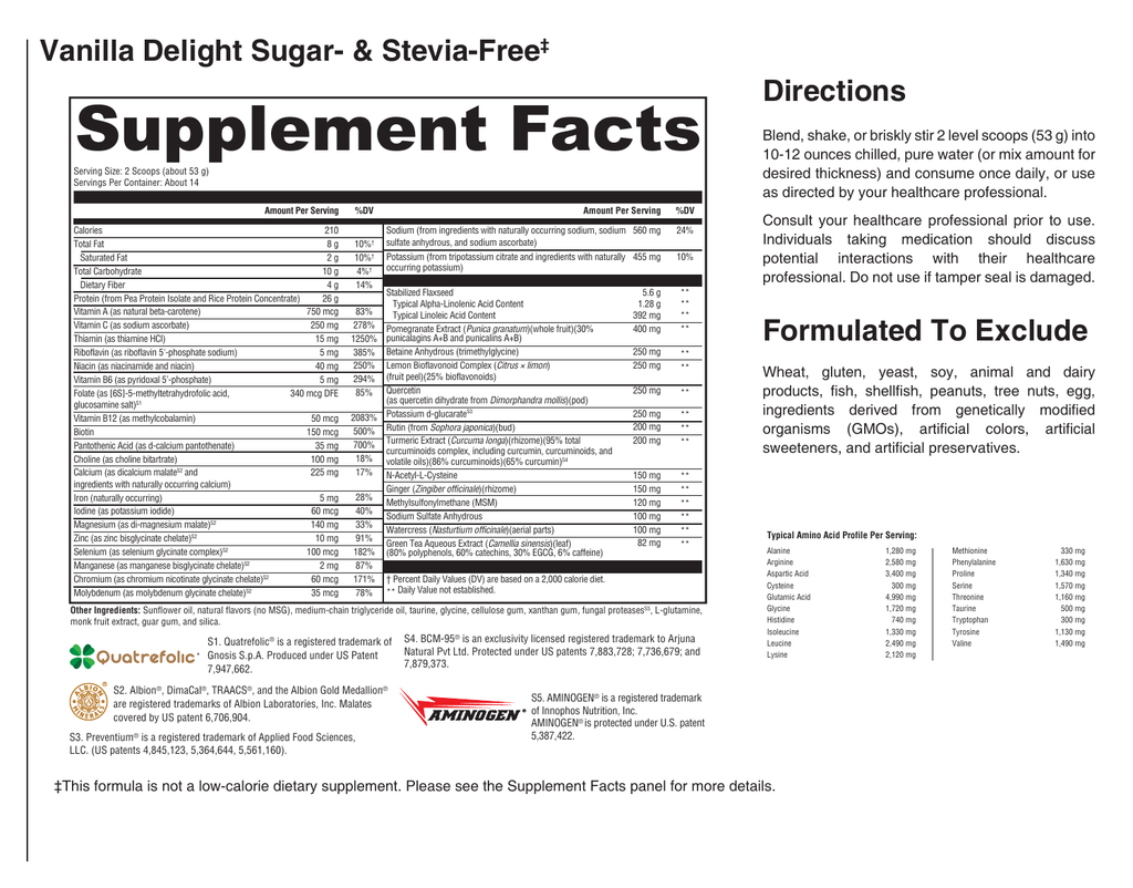 Sero GI Support and Recovery Vanilla supplement facts