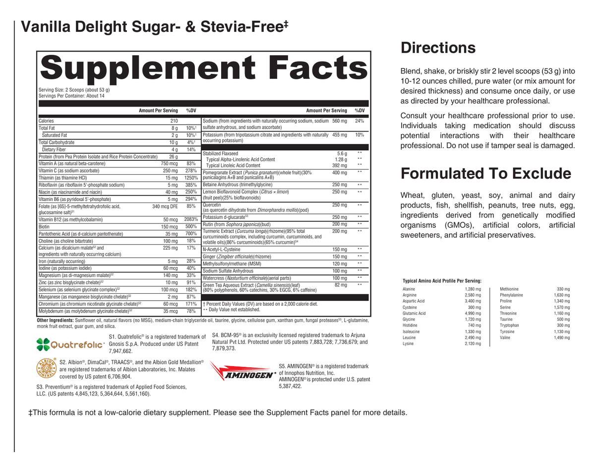 Sero GI Support and Recovery Vanilla supplement facts