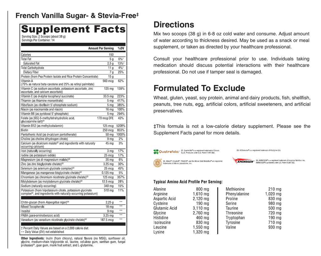 Sero-Lean Meal French Vanilla supplement facts