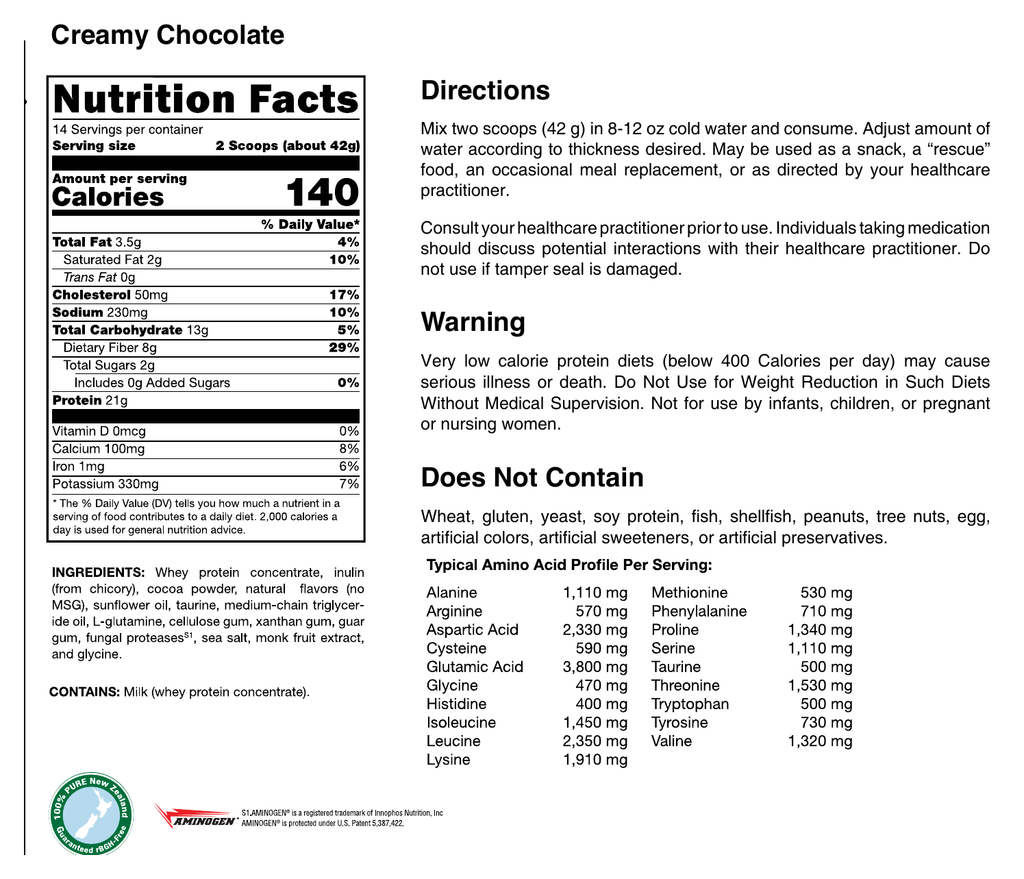 Sero-Lean Meal Whey Chocolate supplement facts