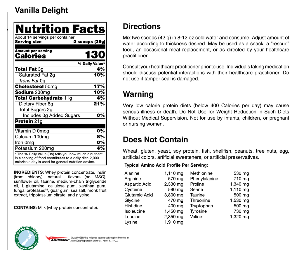 Sero-Lean Meal Whey Vanilla supplement facts