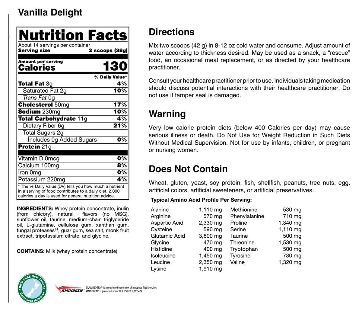 Sero-Lean Meal Whey Vanilla supplement facts