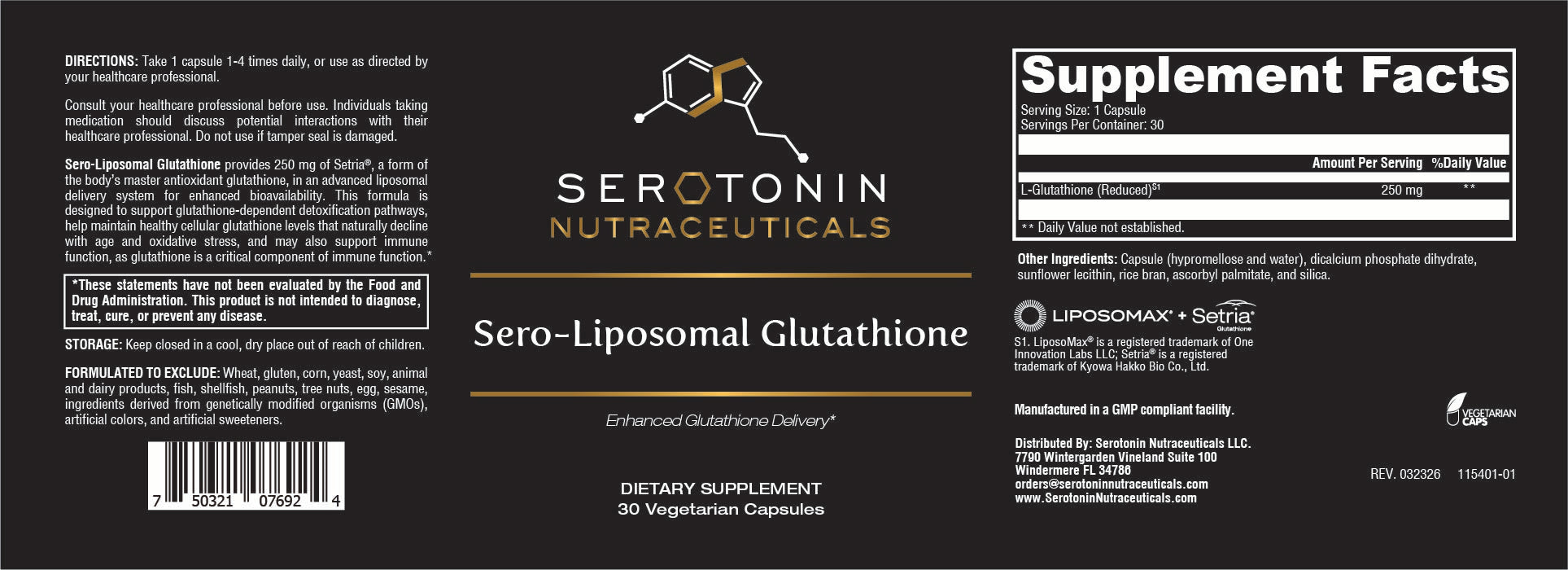 Sero-Liposomal Glutathione label - Supplement Facts